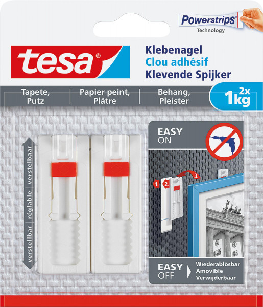 tesa® Verstellbarer Klebenagel für Tapeten und Putz