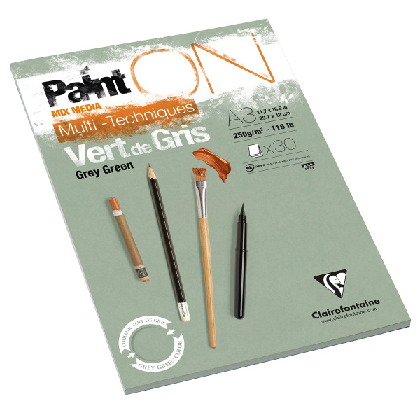Clairefontaine Paint On Vert de Gris Multitechnik-Papier – grüngrau, rau