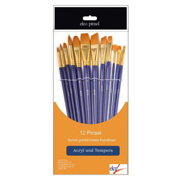 ELCO Pinsel GmbH 12er-Pinselset gemischt für Acryl und Tempera